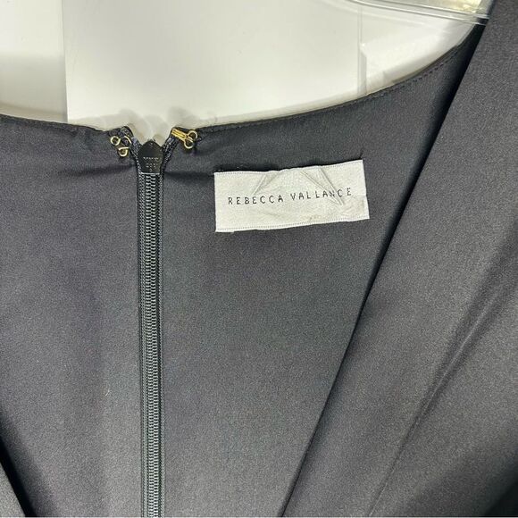 Rebecca Vallance Darlene Midi Dress Black Silk Cut Out Button Front 10 Puff - Picture 5 of 9